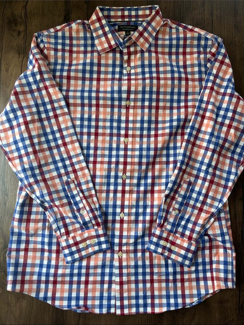 Banana Republic Men's Blue, Red & White Plaid Button-Down Shirt